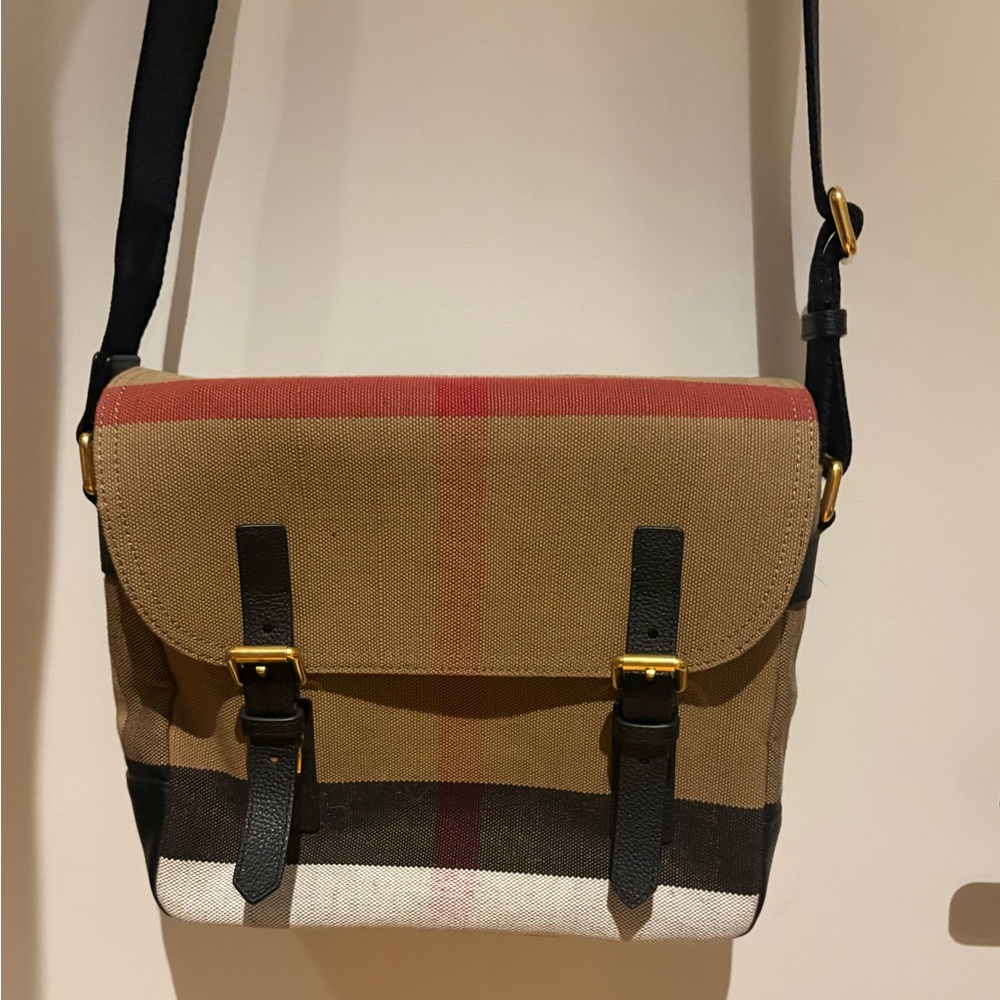 Burberry Tan and Black Messenger Bag with House Check Canvas